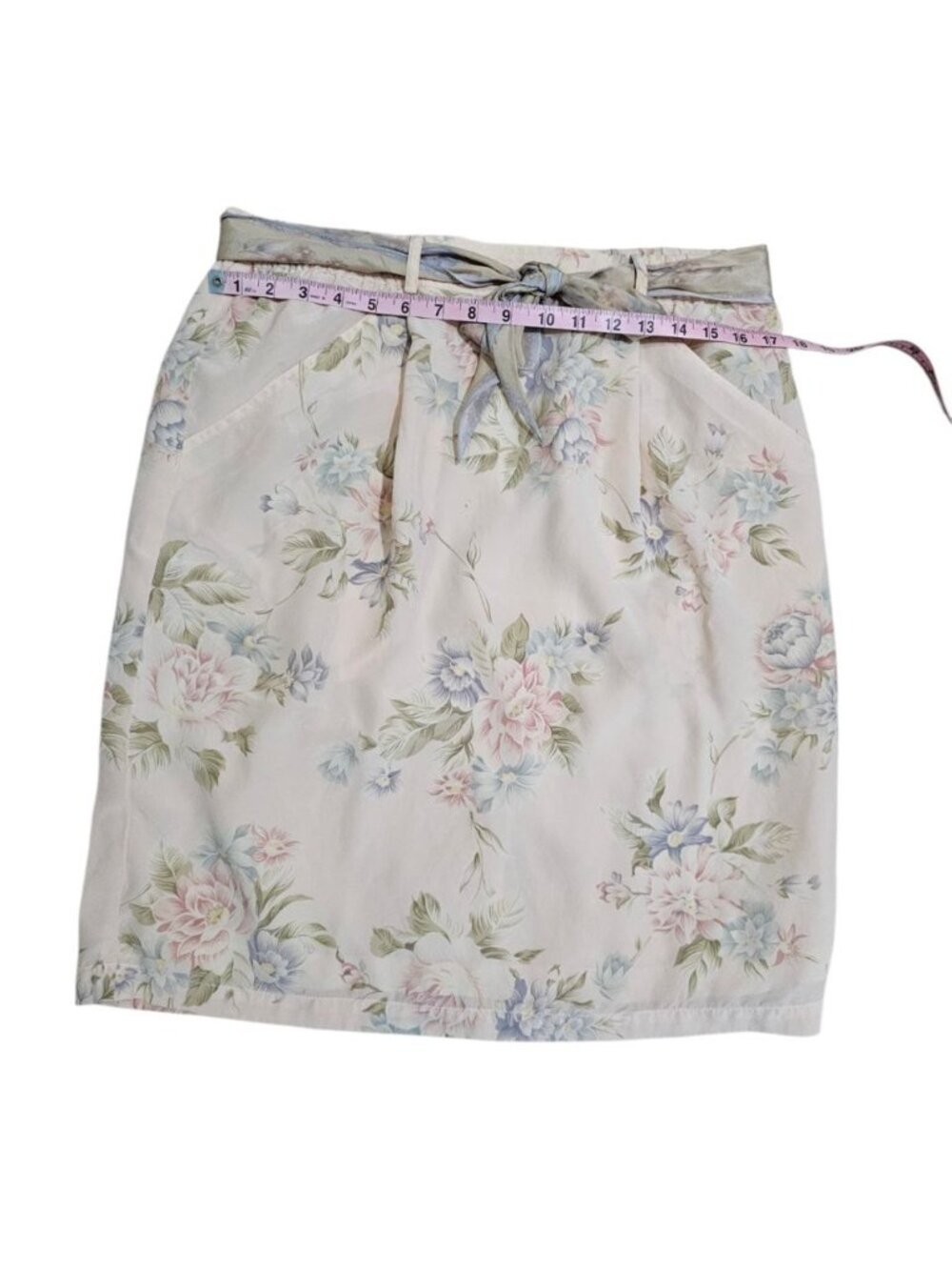 Liz Claiborne Womens 12 Vintage Silk Skirt Pink Floral Midi Pull On Belted Rare - Picture 6 of 7